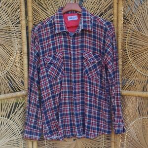 Vintage Jeans Galore L Flannel Men's Red and Blue Plaid Shirt